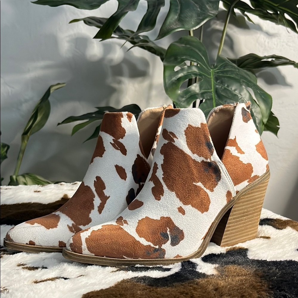 Barn Babe Cow Print Ankle Boots